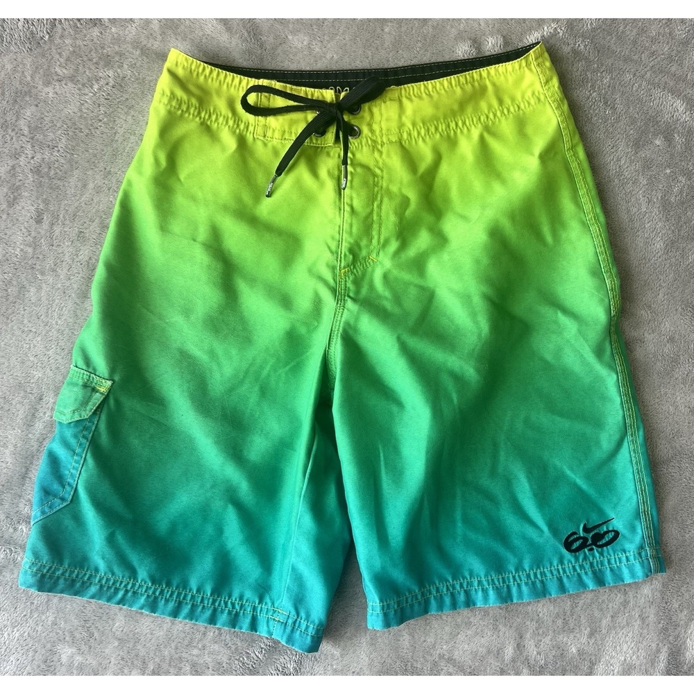 Nike Shorts 6.0 Mens Sz 25 Green Drawstring Swim Board Logo Elastic Waist